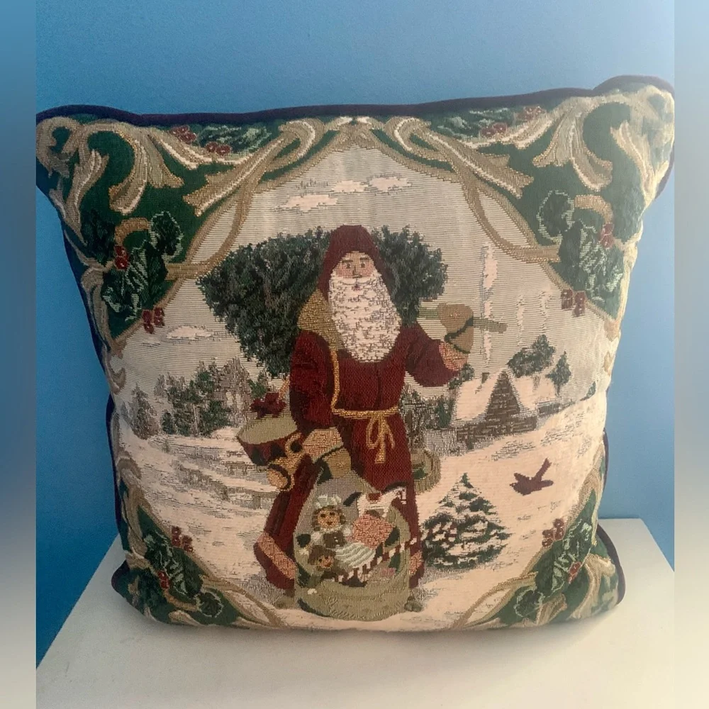 Christmas Santa Throw Pillow Velvet Back